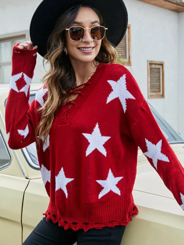 Autumn and winter casual five-star jacquard fashion drawstring pullover sweater Flusfy