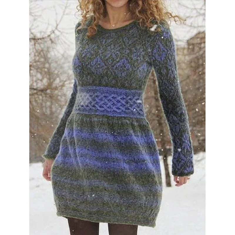 Women's Long Sleeve Printed Knit Casual Dress