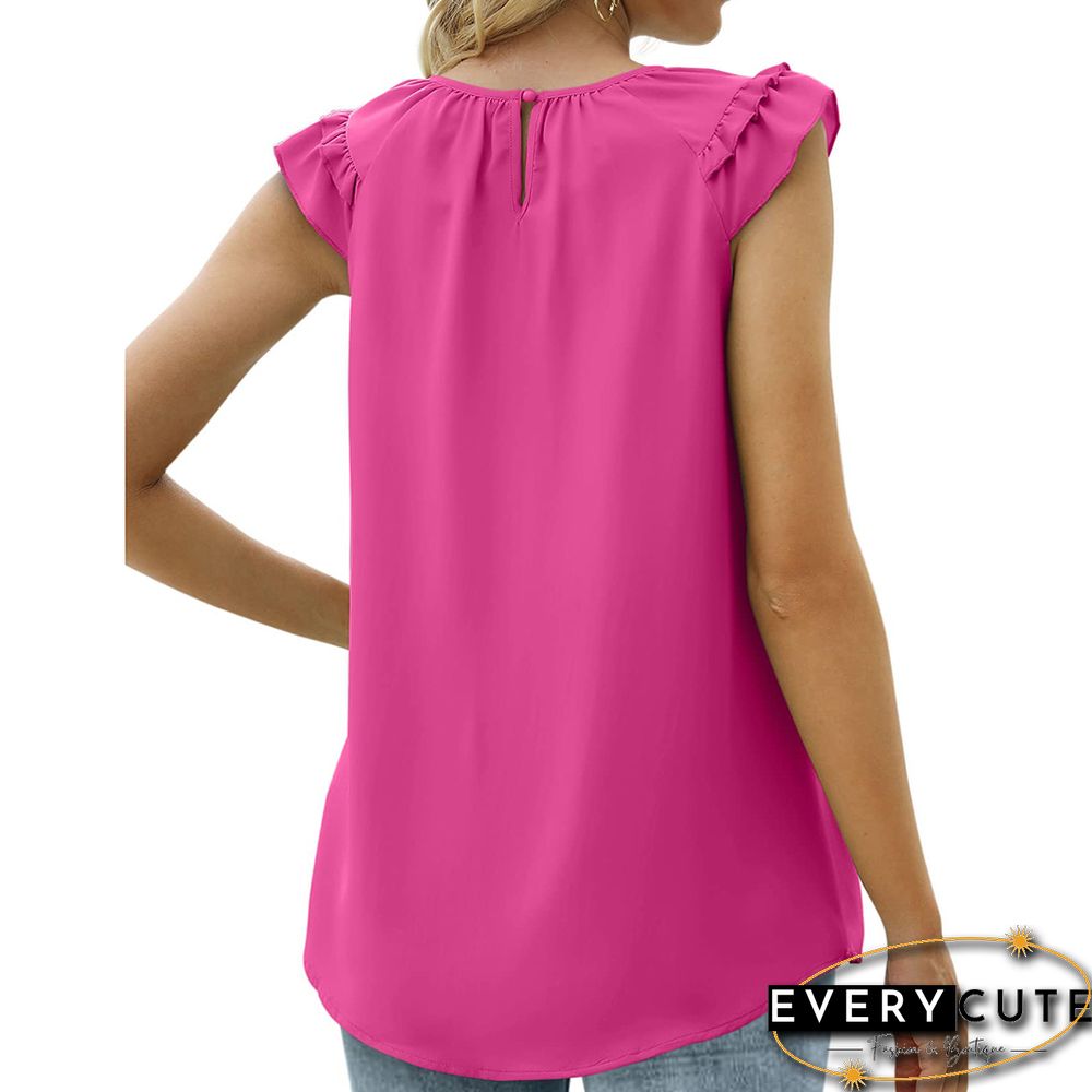 Rose Crew Neck Pleated Sleeveless Ruffle Top