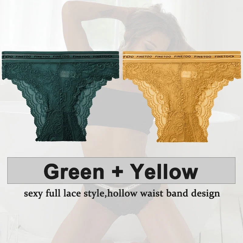 2PCS/Set Underwear Lace Panties Women's Lingerie Sexy Panties Female Underpants Floral Lace Perspective Waist Band Briefs Panty