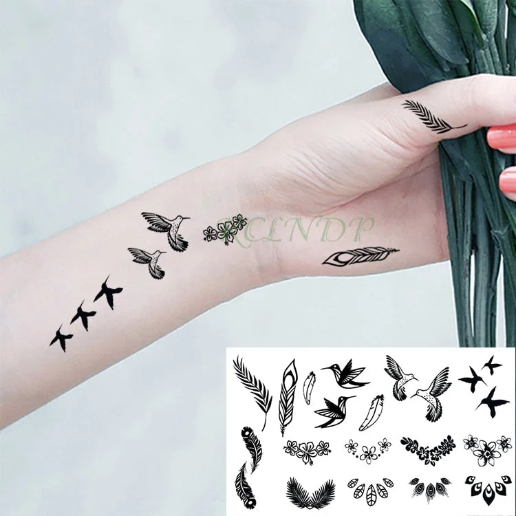 Waterproof Temporary Tattoo Sticker Feather fly bird Flash Tatoo Fake Tatto arm leg Wrist Foot hand shoulder For Girl Men Women