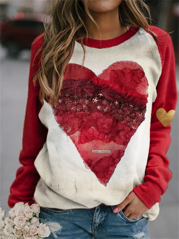 Comstylish Star Heart Colorblock Long Sleeve Sweatshirt