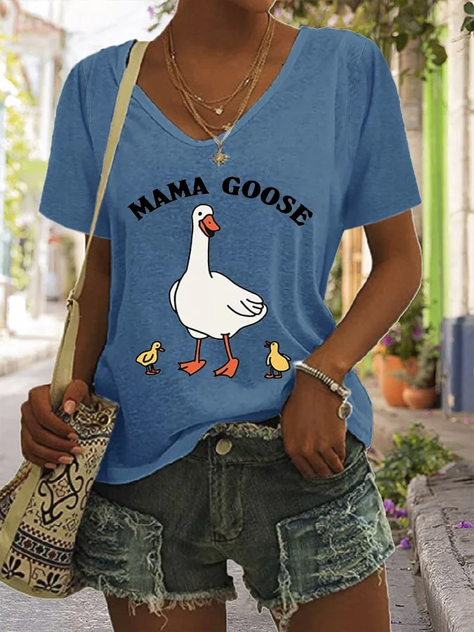 Women's Mama Goose Print Casual T-Shirt socialshop