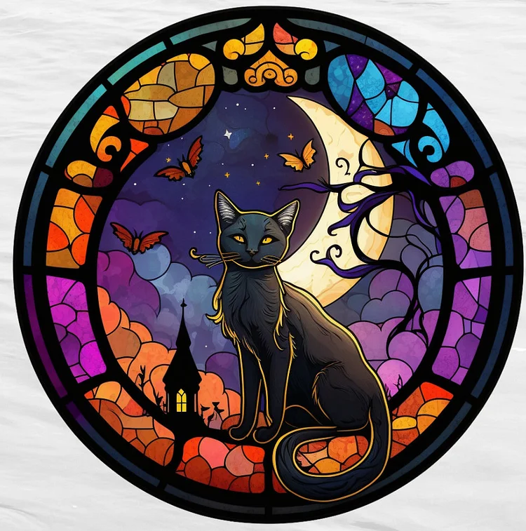 Glass Art – Halloween Cat 14CT Stamped Cross Stitch 40*40CM