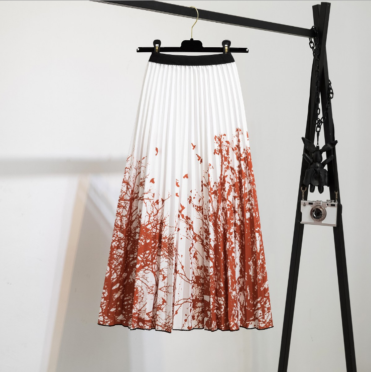 Wearshes Fashion Retro Print Pleated Skirt