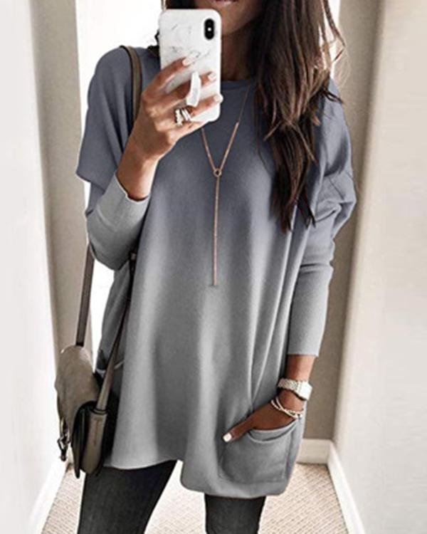 Casual Pure Color Double Pockets Loose Shirt