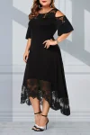 Plus Size Lace Stitching Cold Shoulder Maxi Dresses