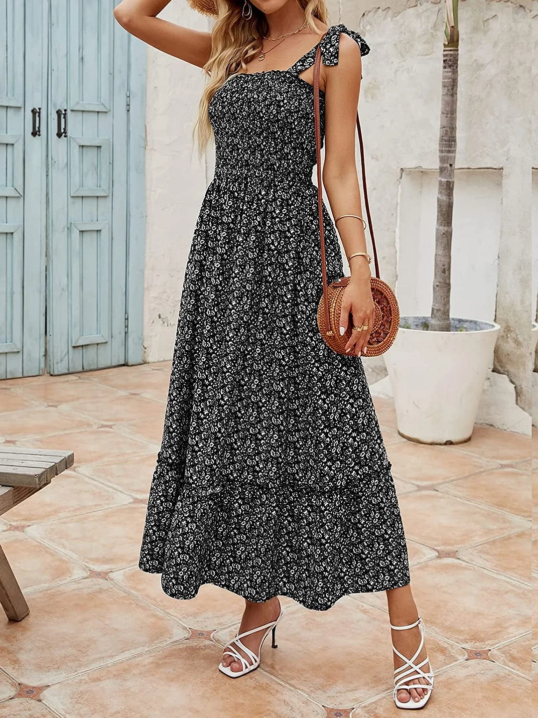 Uveng Long Bohemian Print Strap Loose Casual Dresses