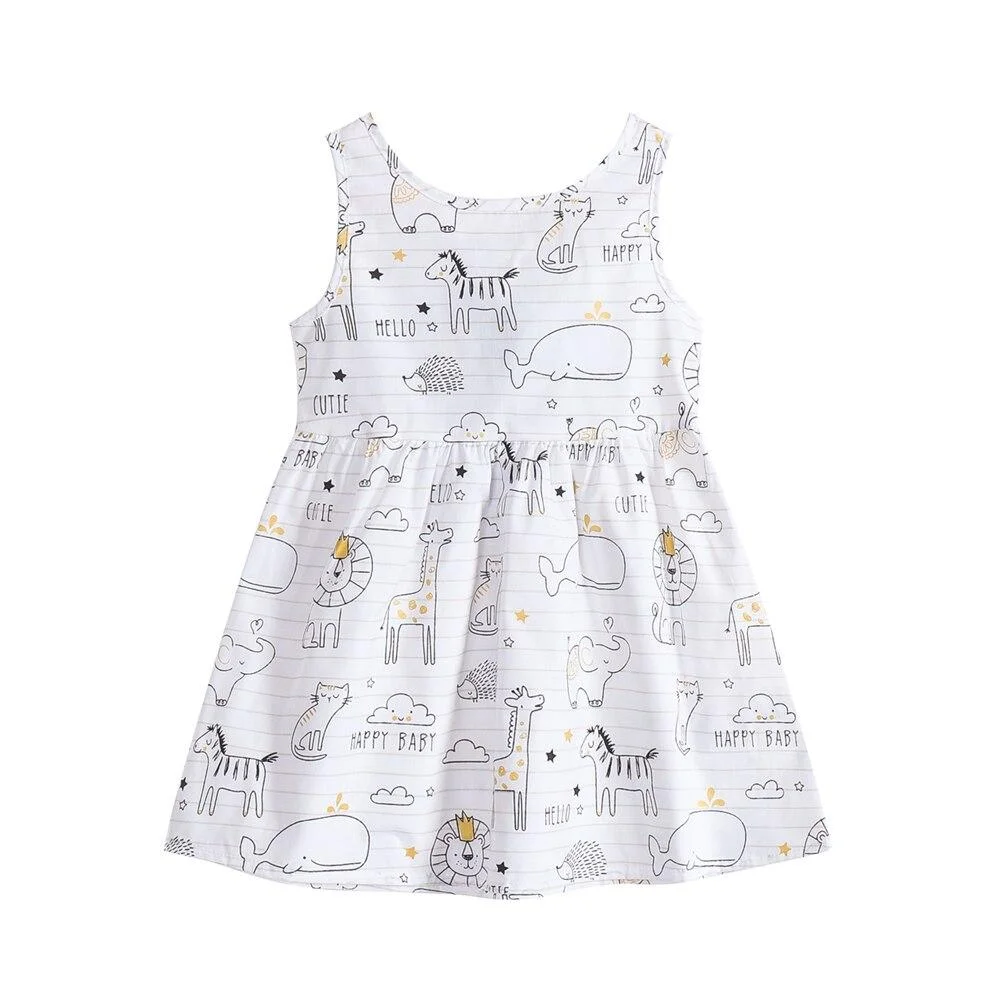 Kids Dress Summer Girl Flower Print Bowknot Back Straps Princess Dress Children Sleeveless Cotton Dresses Baby Girls Clothes