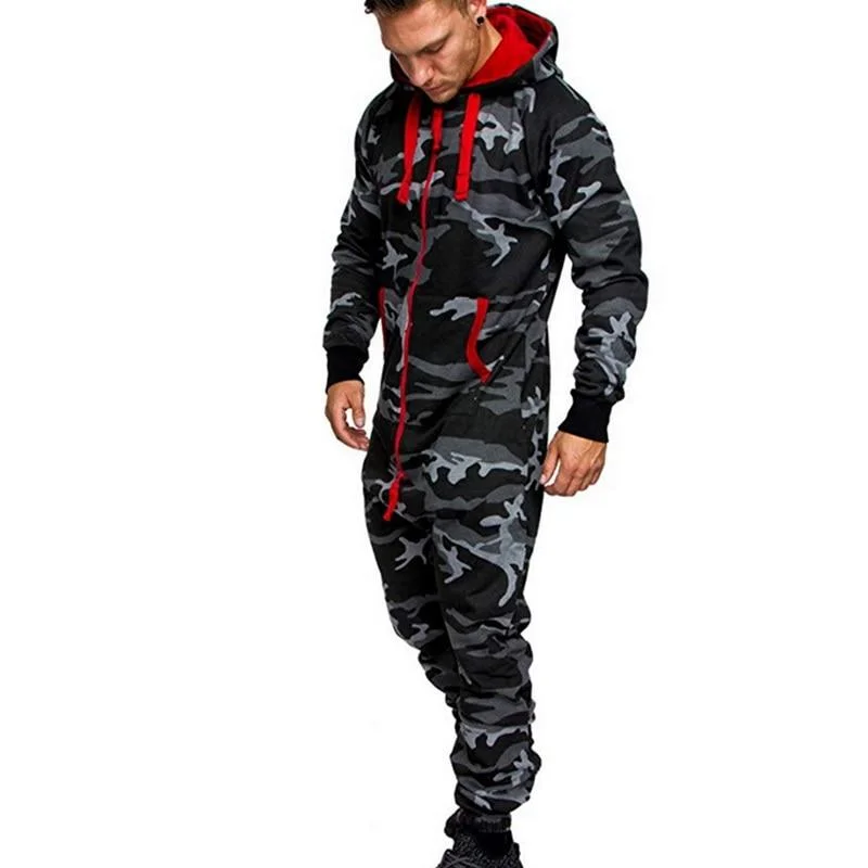 2020 Mens Splicing Jumpsuit Men One-piece Garment Pajama Playsuit Zipper Hoodie Male Onesie Jumpsuits Overalls Hombre 1216