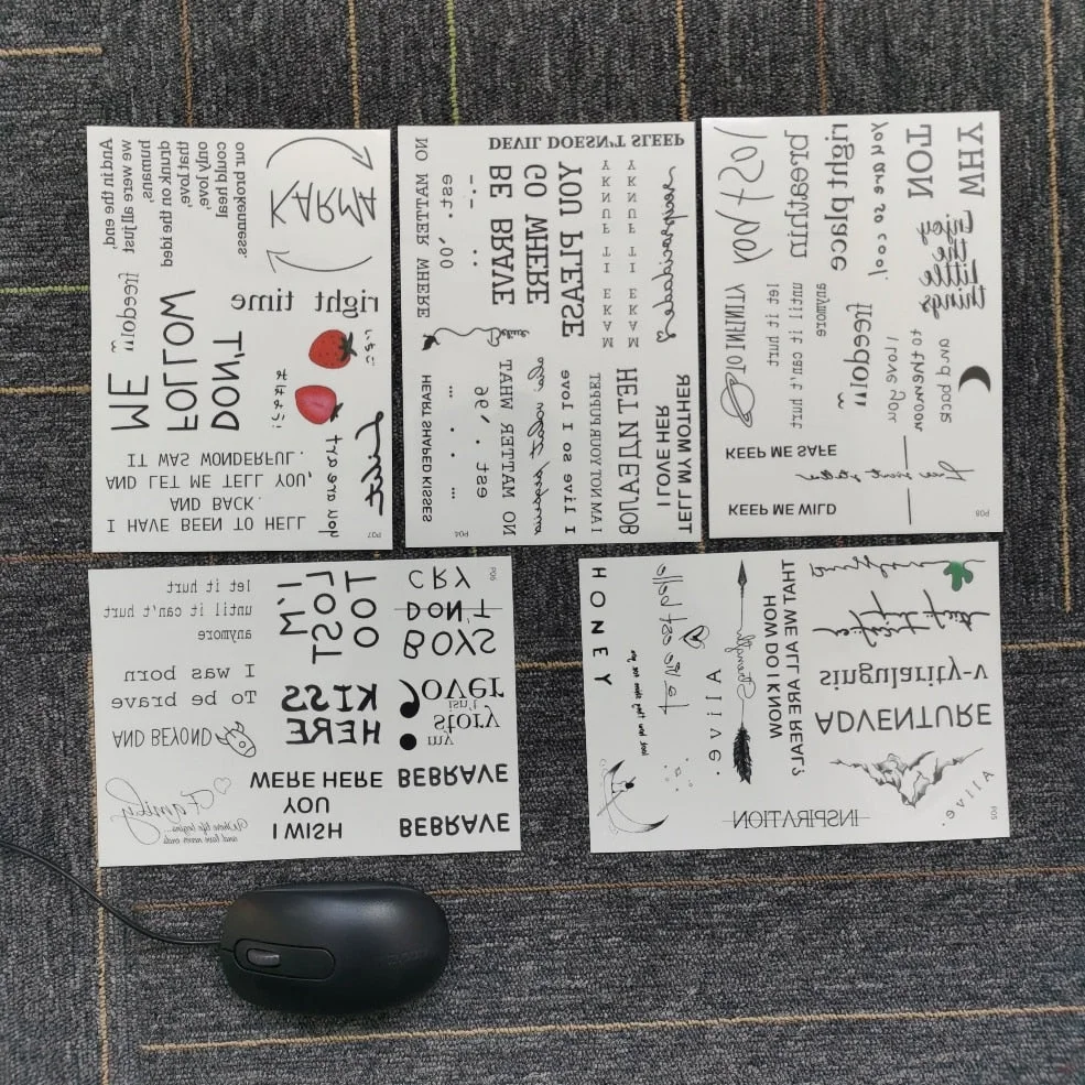 Tattoo Sticker set English sentence brave breathin kiss here Tatoo Temporary Flash Tatto Fake Cool stuff for Men Women 56 Pcs