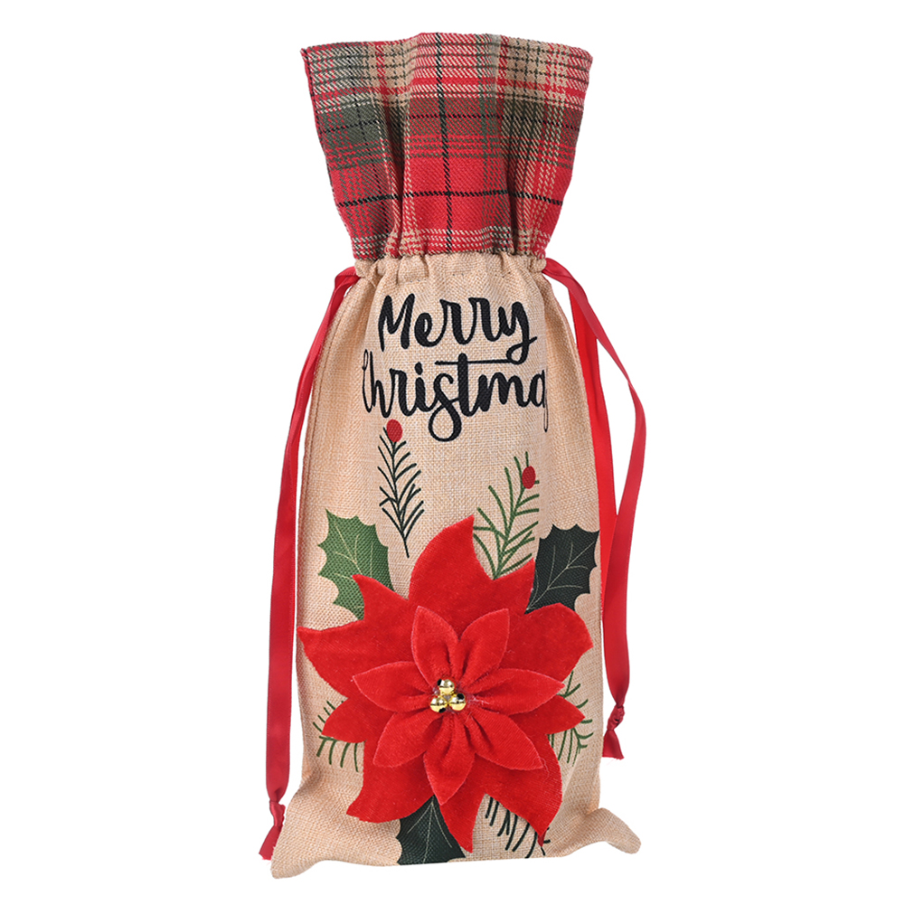 

Christmas Wine Bottle Cover Linen Bag Home Festival Red Flower Decorations, 501 Original