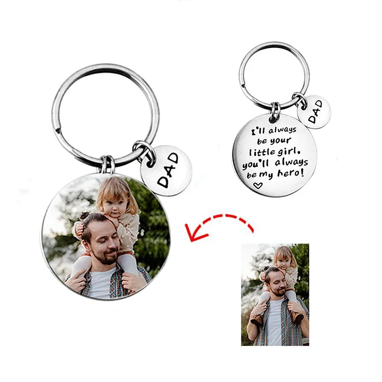 Custom Photo Tag Keychain I'll Always Be Your Little Girl, You'll Always Be My Hero - Father's Day Gift