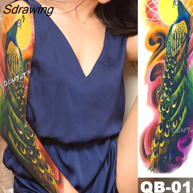 Sdrawing Arm Sleeve Tattoo Japanese Wave Waterproof Temporary Tattoo Sticker Lily Peacock Men Full Tiger Fox Tatoo Body Art Women