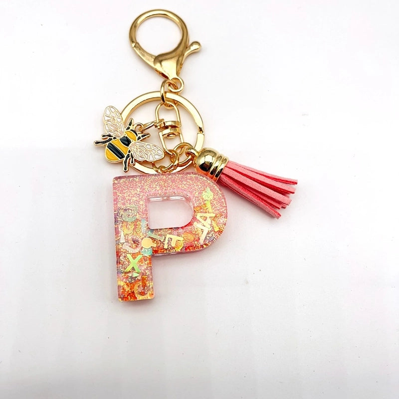 Retro Classic Style Letter Bee Resin Women’s Bag Pendant Keychain