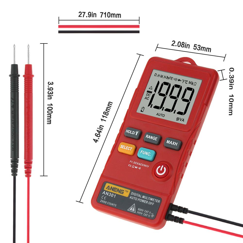 AN301 Digital Multimeter Voltmeter Resistance Meter with LED Light(Red)