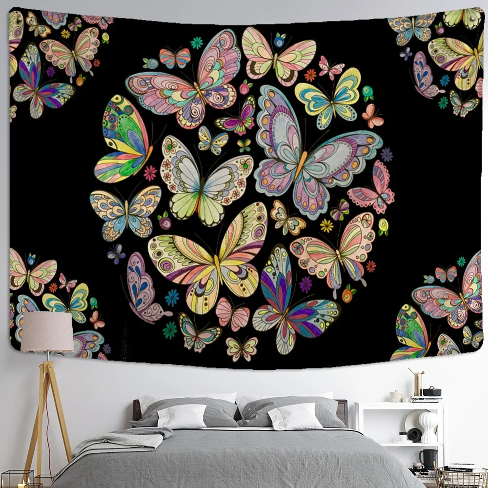 Moon Phase Butterfly Tapestry Wall Hanging Psychedelic Mysterious Witchcraft Bohemian Style Aesthetics Room Home Decor