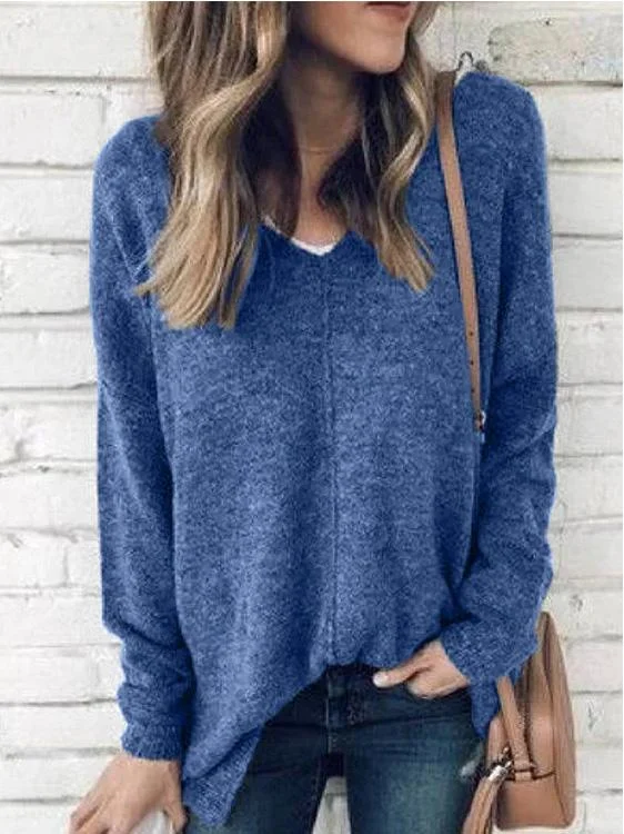 Women's Knitted V-neck Long Sleeve Sweater Top