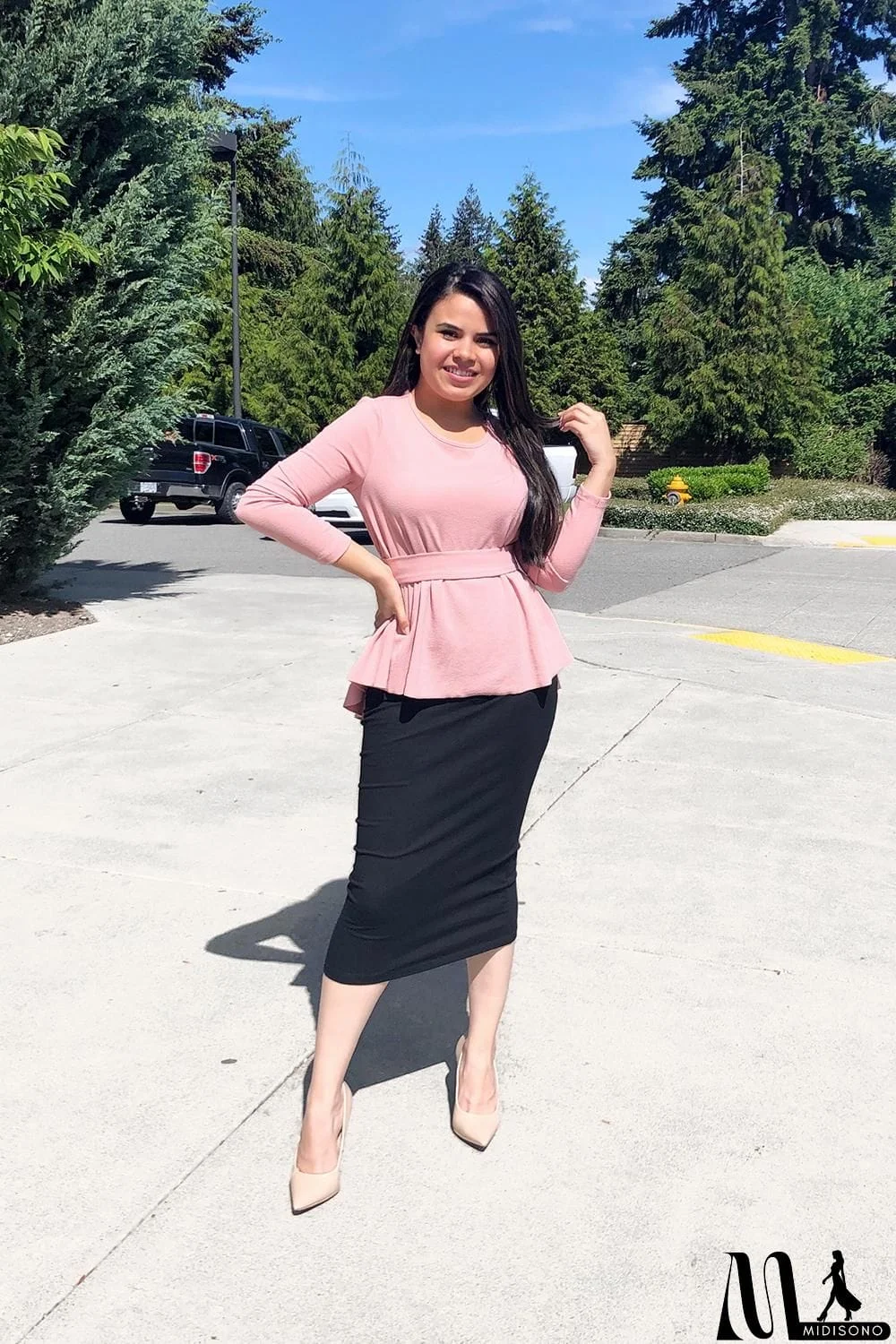 MidiSono - Solid Black High-waisted Bodycon Maxi Skirt