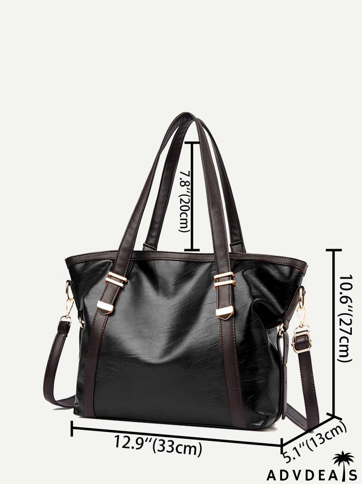 Colorblock Metal Decor Shoulder Tote Bag