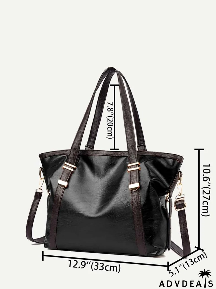 Colorblock Metal Decor Shoulder Tote Bag