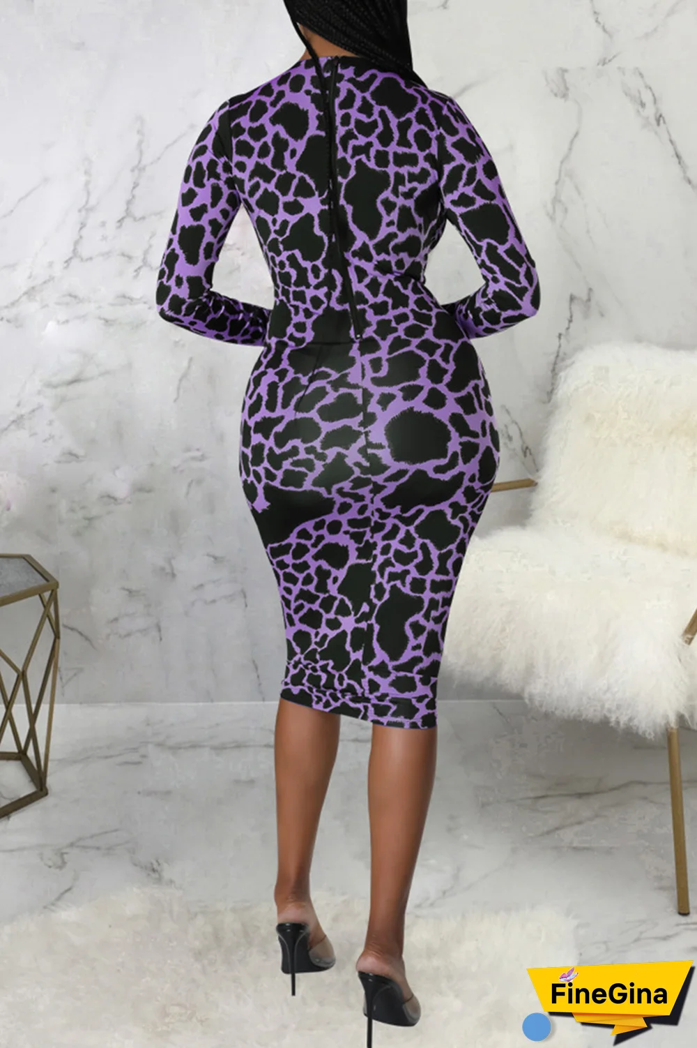 Blue Sexy Print Patchwork V Neck Pencil Skirt Dresses