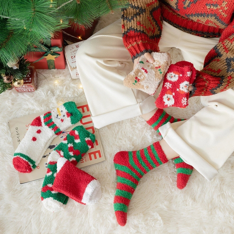 Christmas Socks Women’s Coral Fleece Socks Women’s Carpet Velvet Socks Winter Thickened Floor Sleeping Plush Socks