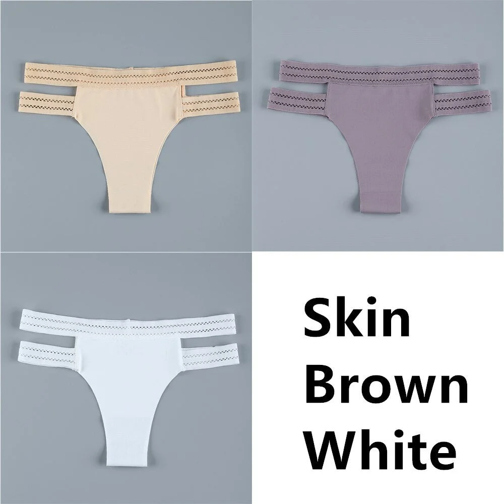 3Pcs Sexy Women Panties Seamless G-String Panties Set Lingerie Hollow Soft Briefs Low Rise Thong Breathable Female Underwear New