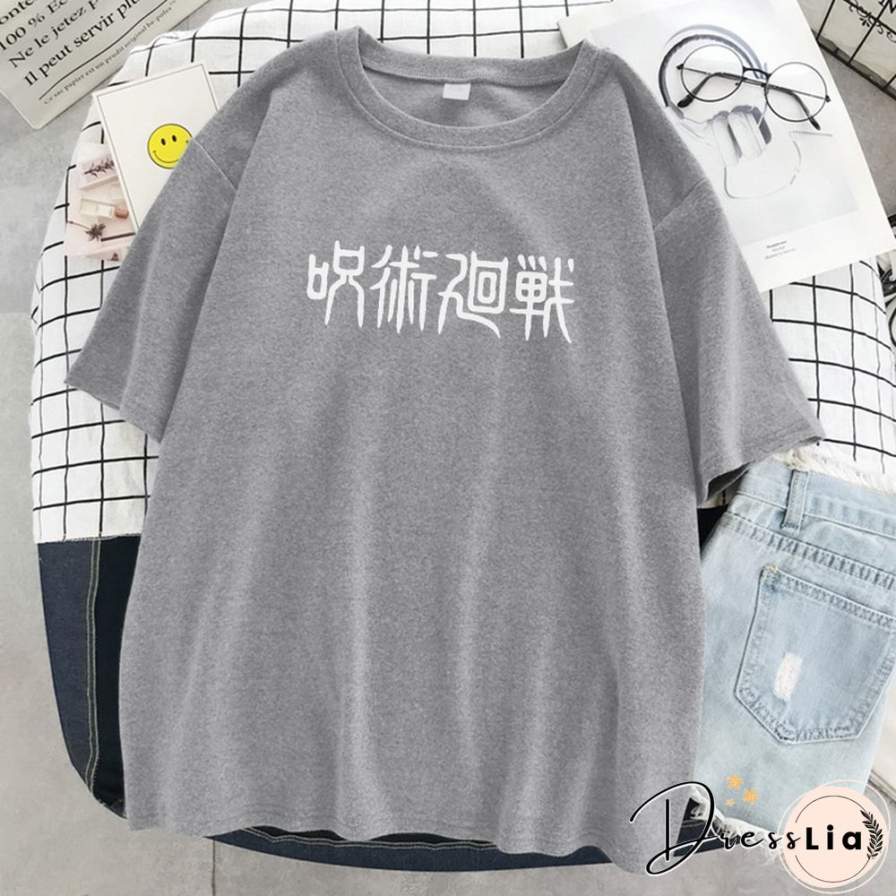 Jujutsu Kaisen Japanese Letter Style Print T-Shirts Fashion Anime Tops O-Neck Loose Short Sleeve New Summer Soft T Shirt Women's