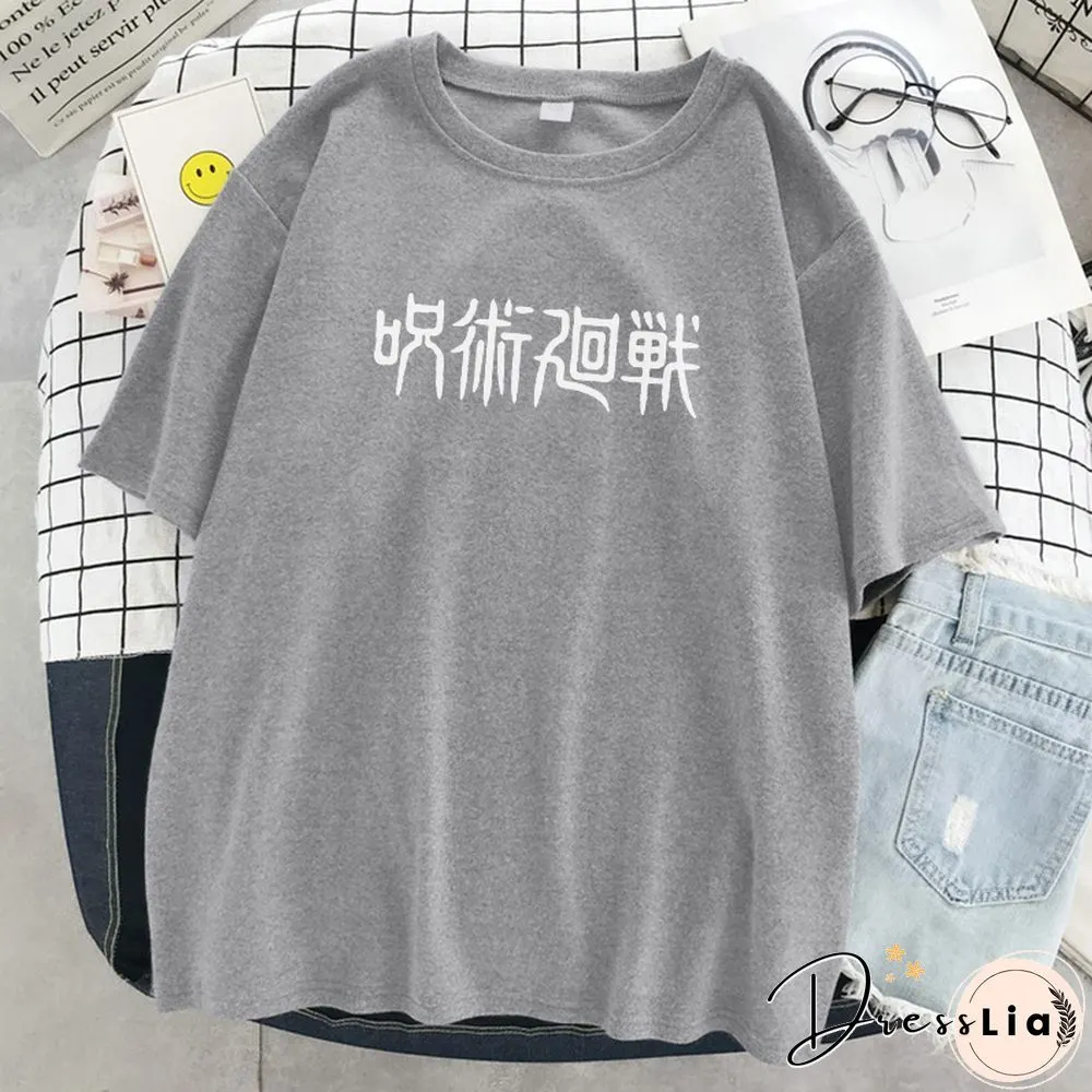 Jujutsu Kaisen Japanese Letter Style Print T-Shirts Fashion Anime Tops O-Neck Loose Short Sleeve New Summer Soft T Shirt Women's