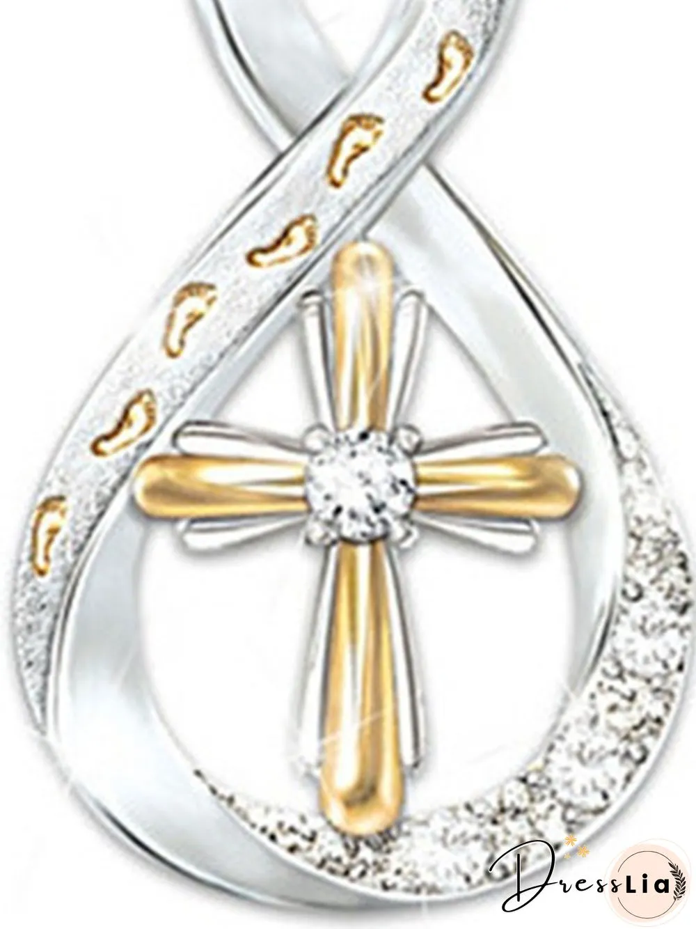 Vintage Cross Footprint Diamond Pendant Necklace