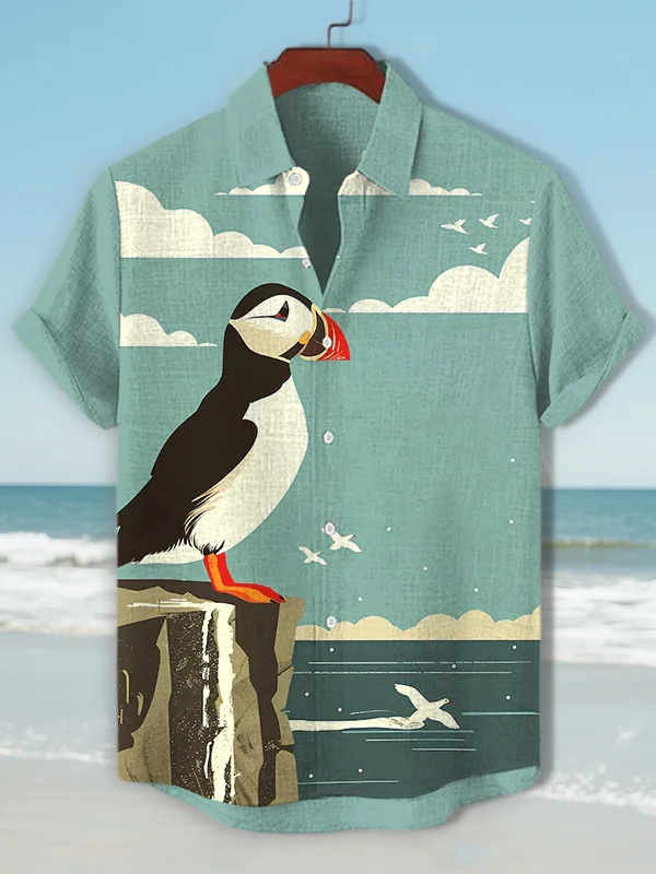 Men's Puffin Ocean Seaside Scenery Print Shirt