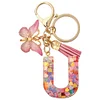 DIY Pink Tassel Ring Letter Butterfly Keychain