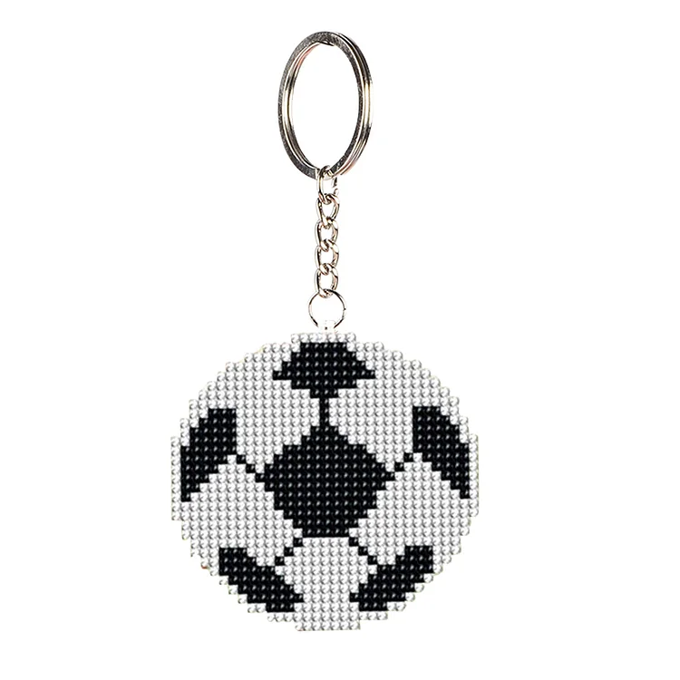 DIY Full Beads Football Printed Cross Stitch Embroidery Keychains Pendants