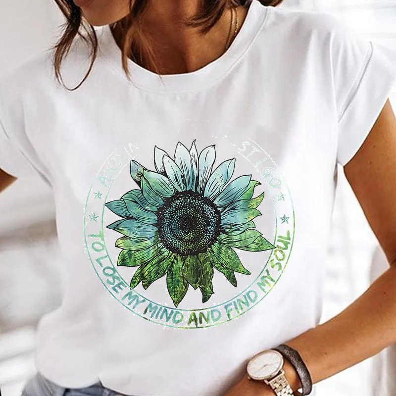 Women Dragonfly Sunflower Casual T shirt Girl Fashion Female Tops Print Mujer Camisetas Cartoon Ladies Graphic T-Shirt,Drop Ship