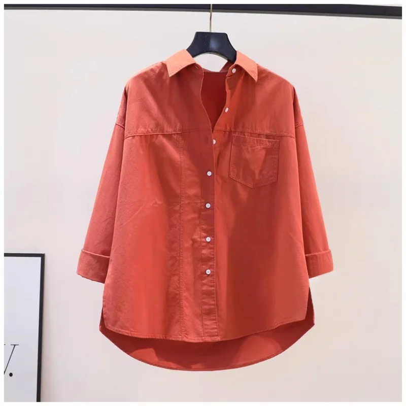 Athvotar Athvotar 2025 Spring And Autumn Arts Fan Top Dress Design Sense Stitched Pink Side Open Fork Loose Casual Shirt Woman