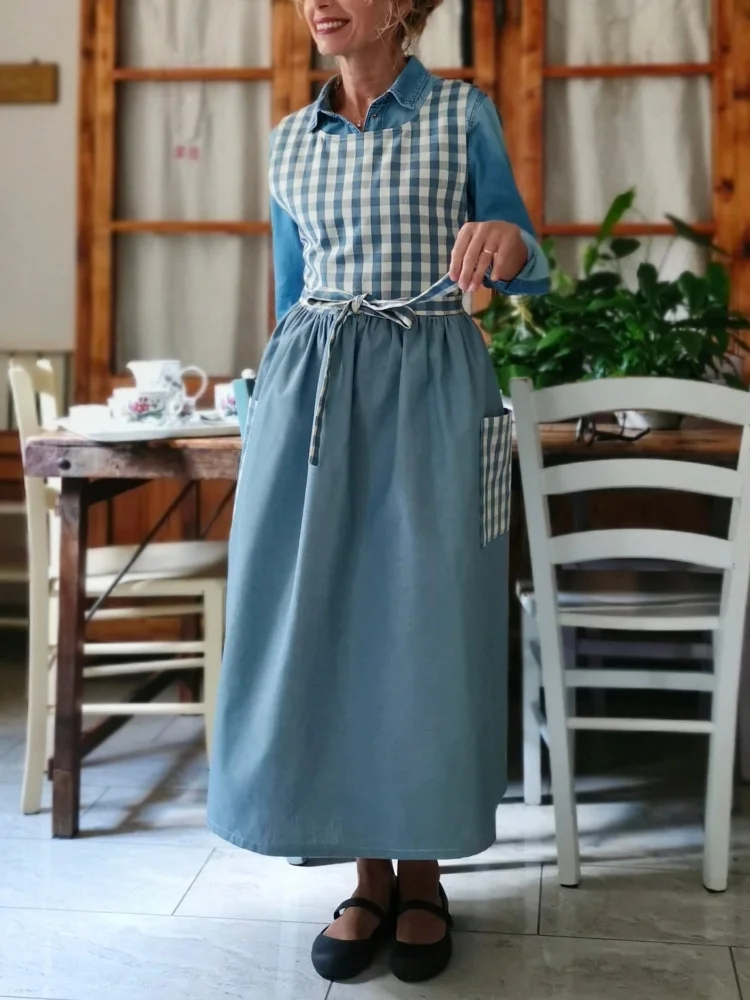 Dusty Blue Patchwork Cotton Apron