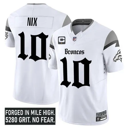 Men's Denver Broncos #10 Bo Nix White 2025 F.U.S.E. With 1-Star C Patch "Gothic Mile High Shadows Edition" Vapor Limited Stitched Football Jersey