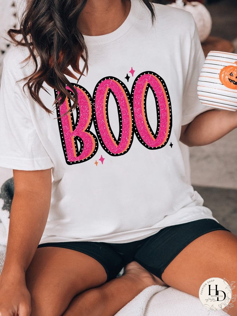 BOO Letter Graphic Tee - White Shift Silhouette