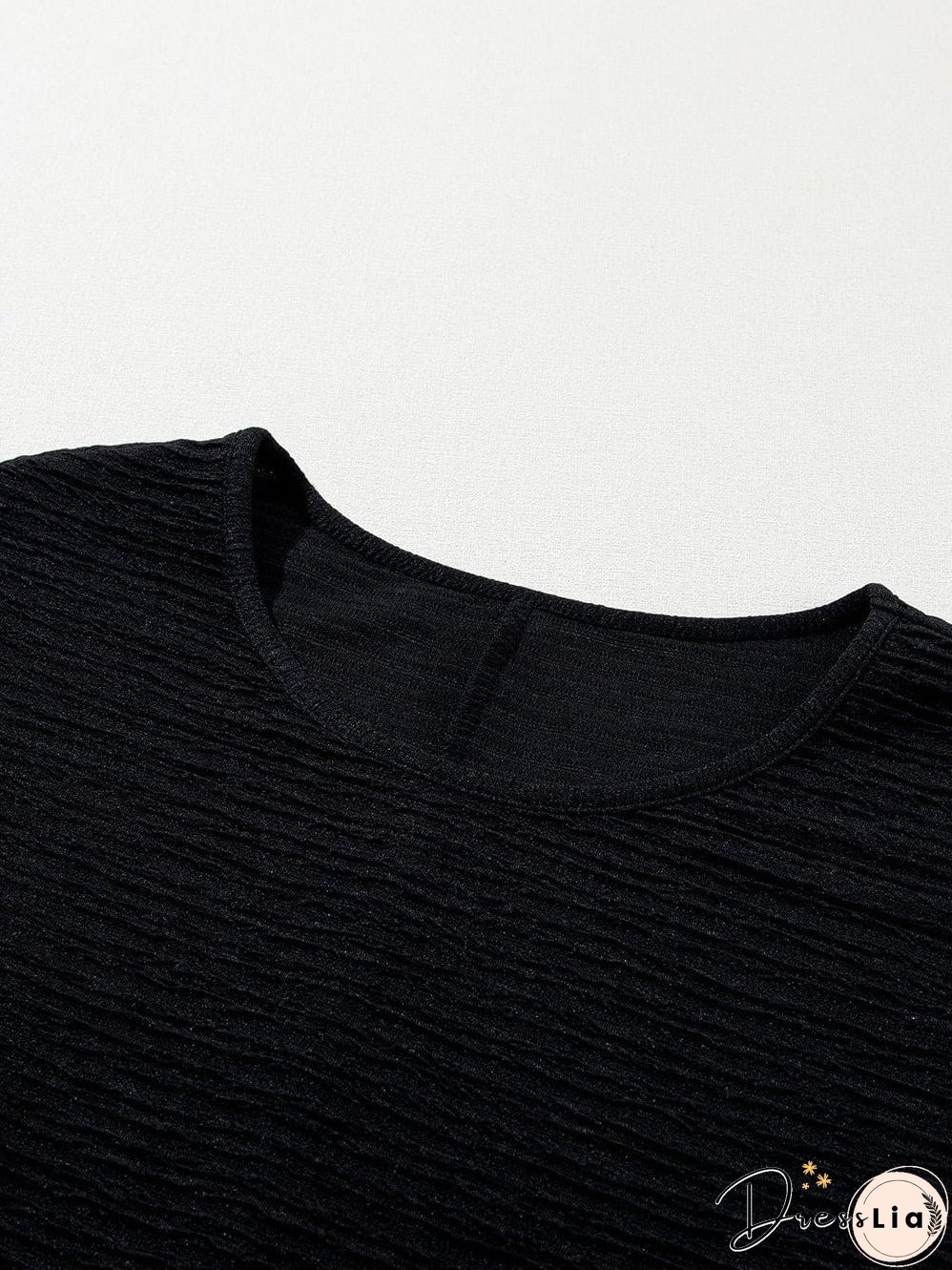 Elegant Black Textured Ruffle Sleeve Blouse