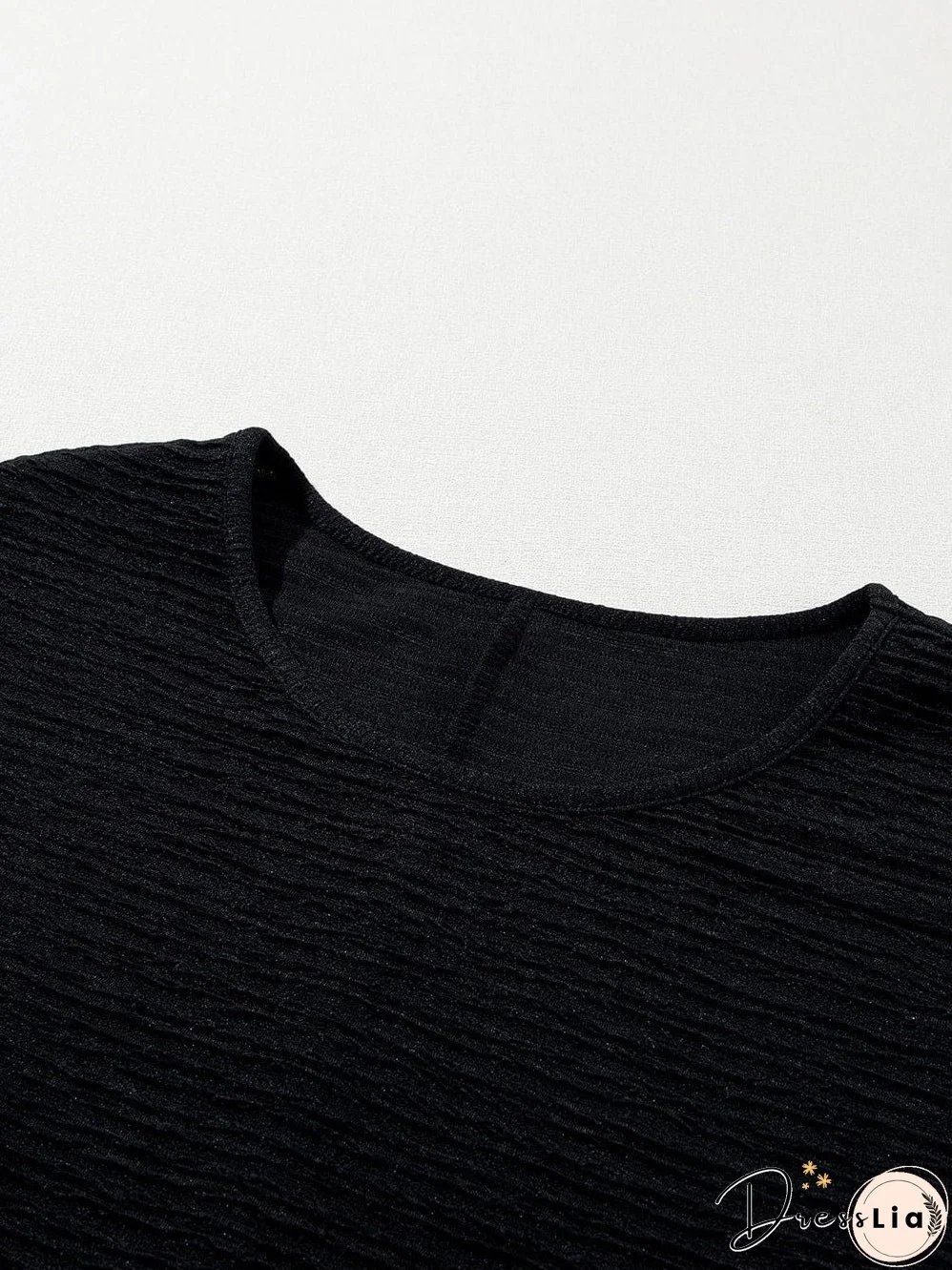 Elegant Black Textured Ruffle Sleeve Blouse