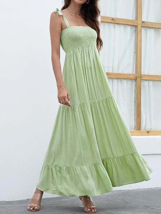 Women's Strapless Sleeveless Lace-up Midi Dress