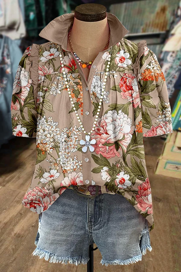 Spring Floral Print Short Sleeve Top