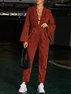 Retro Deep V-Neck Long Sleeve Empire Loose Simple Jumpsuits