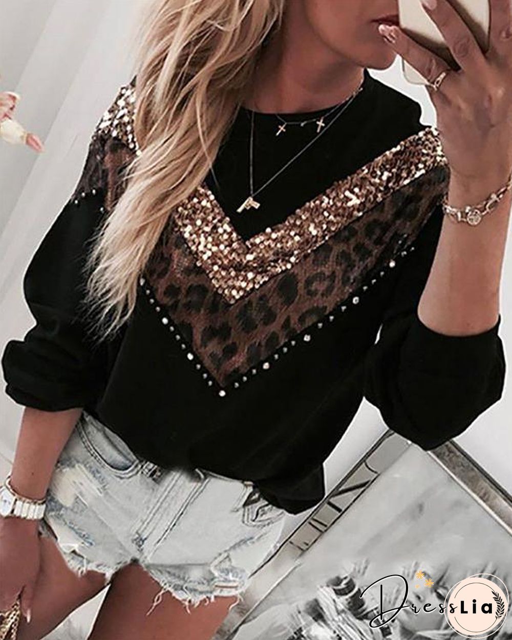 Leopard Print Daily Pullover Casual  Sweatshirt