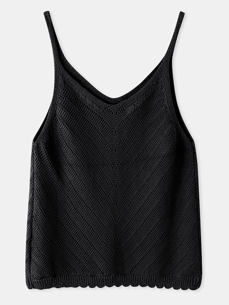 Hollow V neck Sleeveless Solid Color Women Casual Cami P1852729