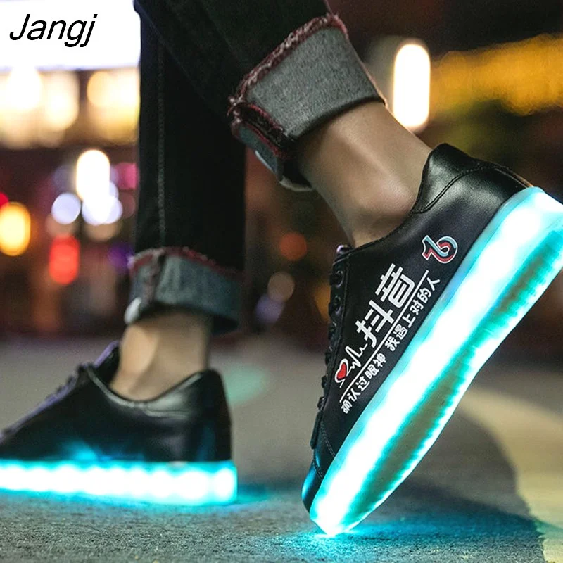 Jangj New Usb Rechargeable Luminous with Lights for Women Men LED Shoes with Lighted up sole Adults lady Arrow diagram Silvery