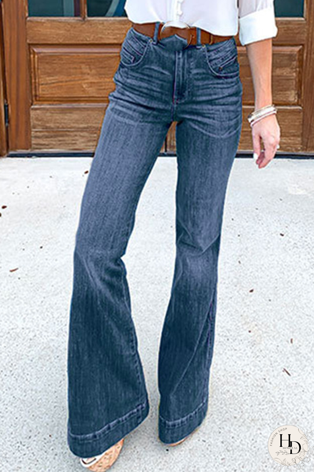 Casual Solid Split Joint Boot Cut Denim Jeans