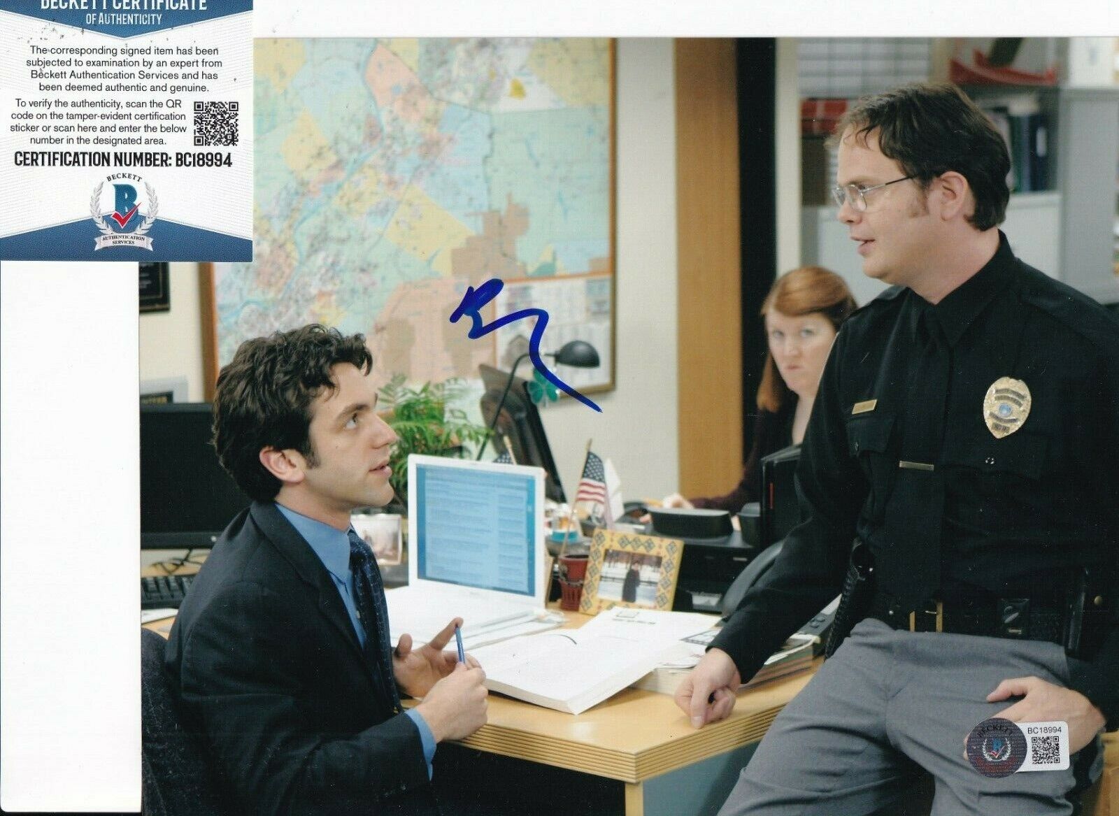 B.J. NOVAK signed (THE OFFICE) Ryan Howard 8X10 Photo Poster painting BECKETT BAS BC18994