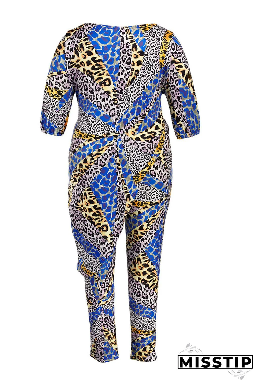 Leopard Print Fashion Casual Print Asymmetrical Off the Shoulder Plus Size Two Pieces